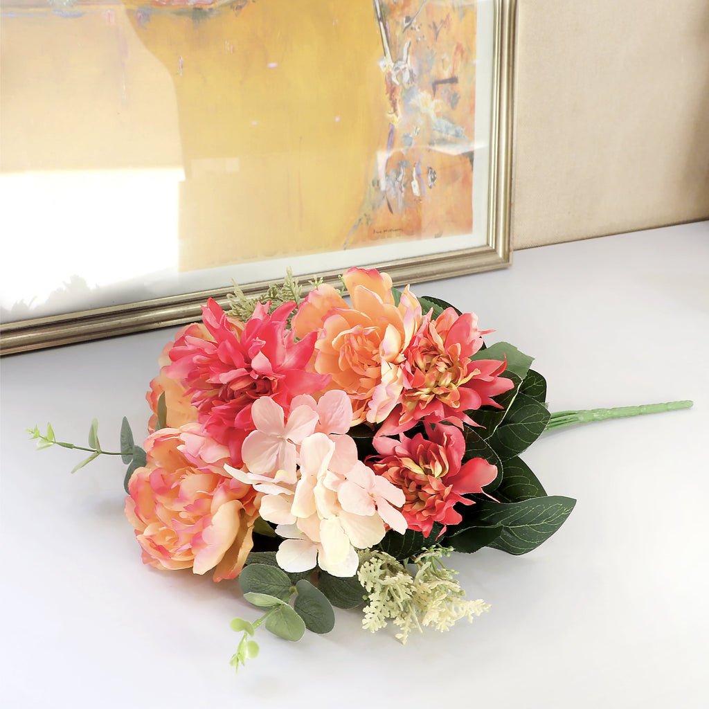 23-inch Artificial Silk Peach Peony & Dahlia Mixed Flower Bouquet, for Indoor Use, by Mainstays