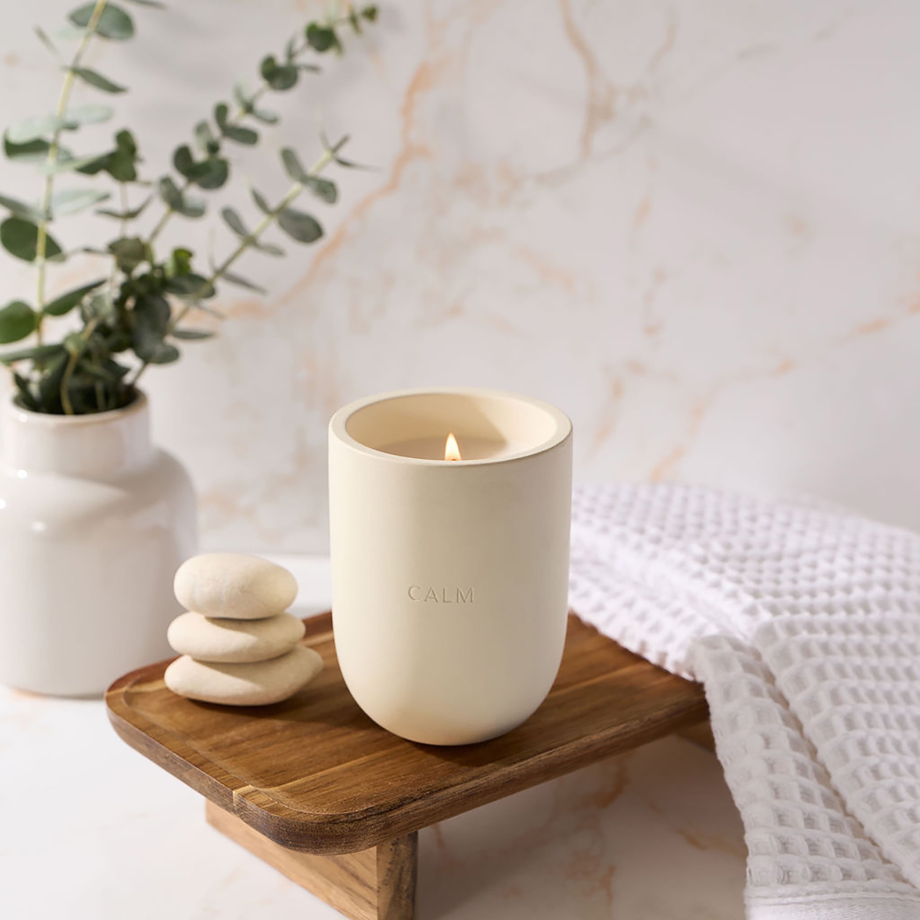 Allswell Calm Scented Ceramic Jar Spa Candle 10 oz., Coconut & Citrus & Amber, White