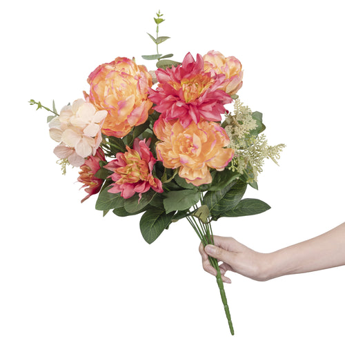 23-inch Artificial Silk Peach Peony & Dahlia Mixed Flower Bouquet, for Indoor Use, by Mainstays