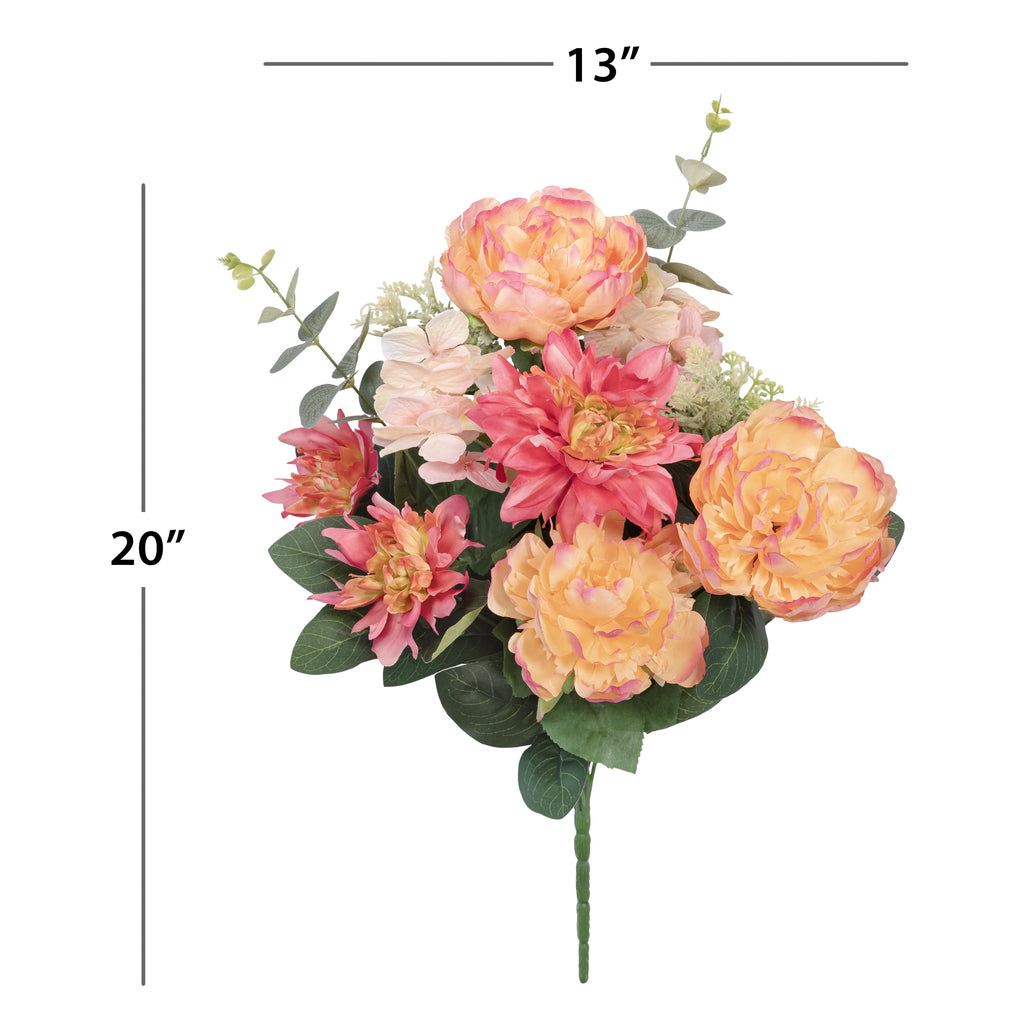23-inch Artificial Silk Peach Peony & Dahlia Mixed Flower Bouquet, for Indoor Use, by Mainstays