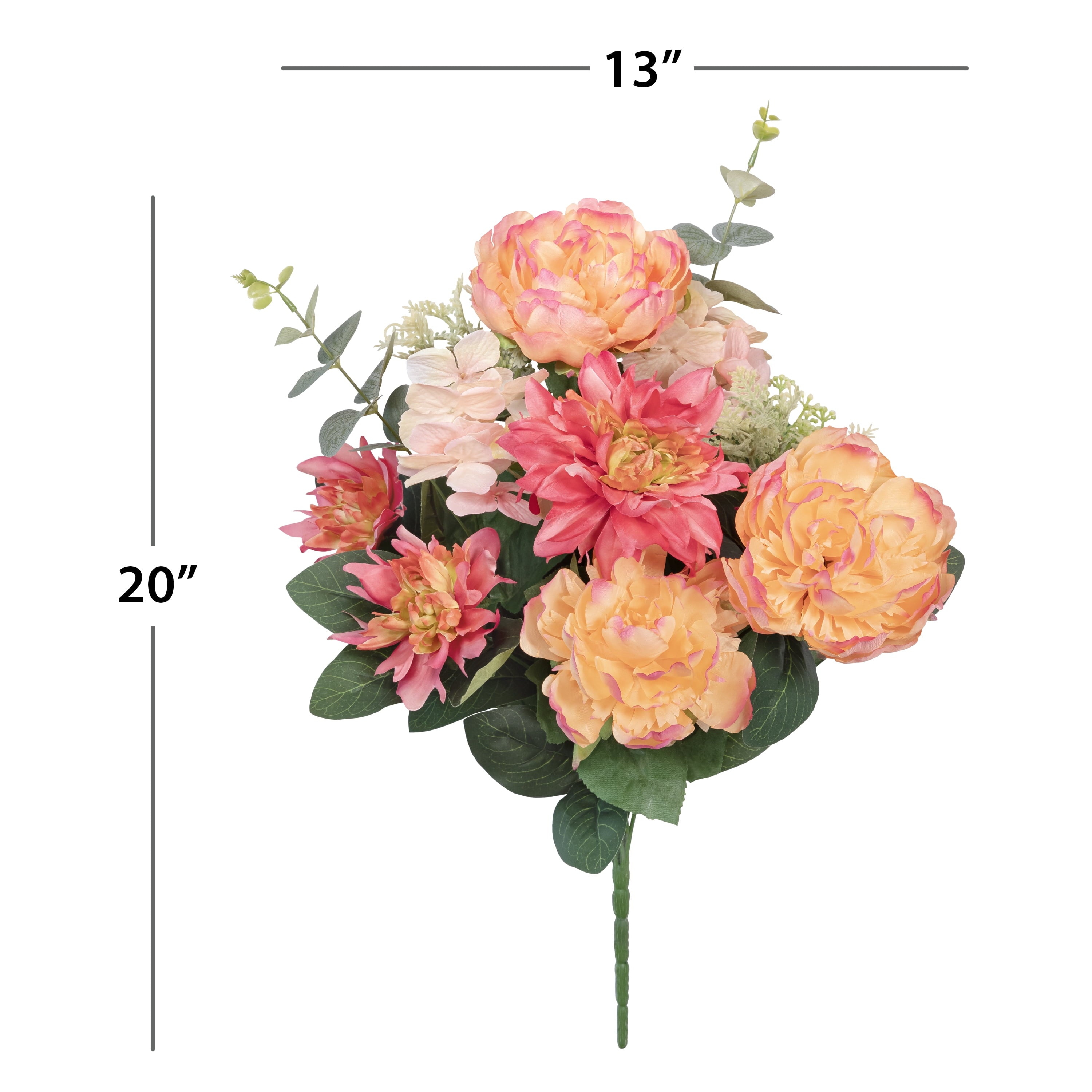 23-inch Artificial Silk Peach Peony & Dahlia Mixed Flower Bouquet, for Indoor Use, by Mainstays