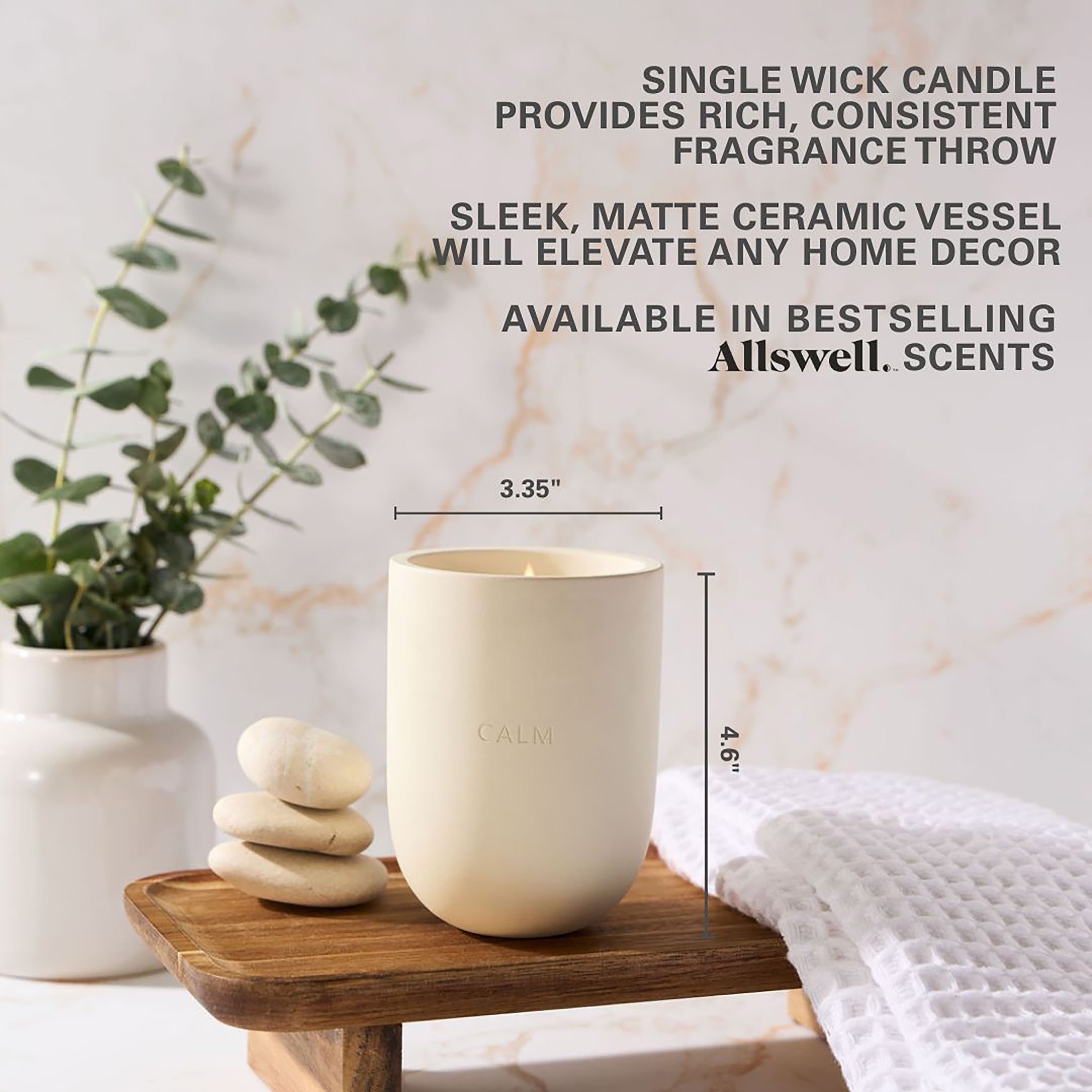 Allswell Calm Scented Ceramic Jar Spa Candle 10 oz., Coconut & Citrus & Amber, White