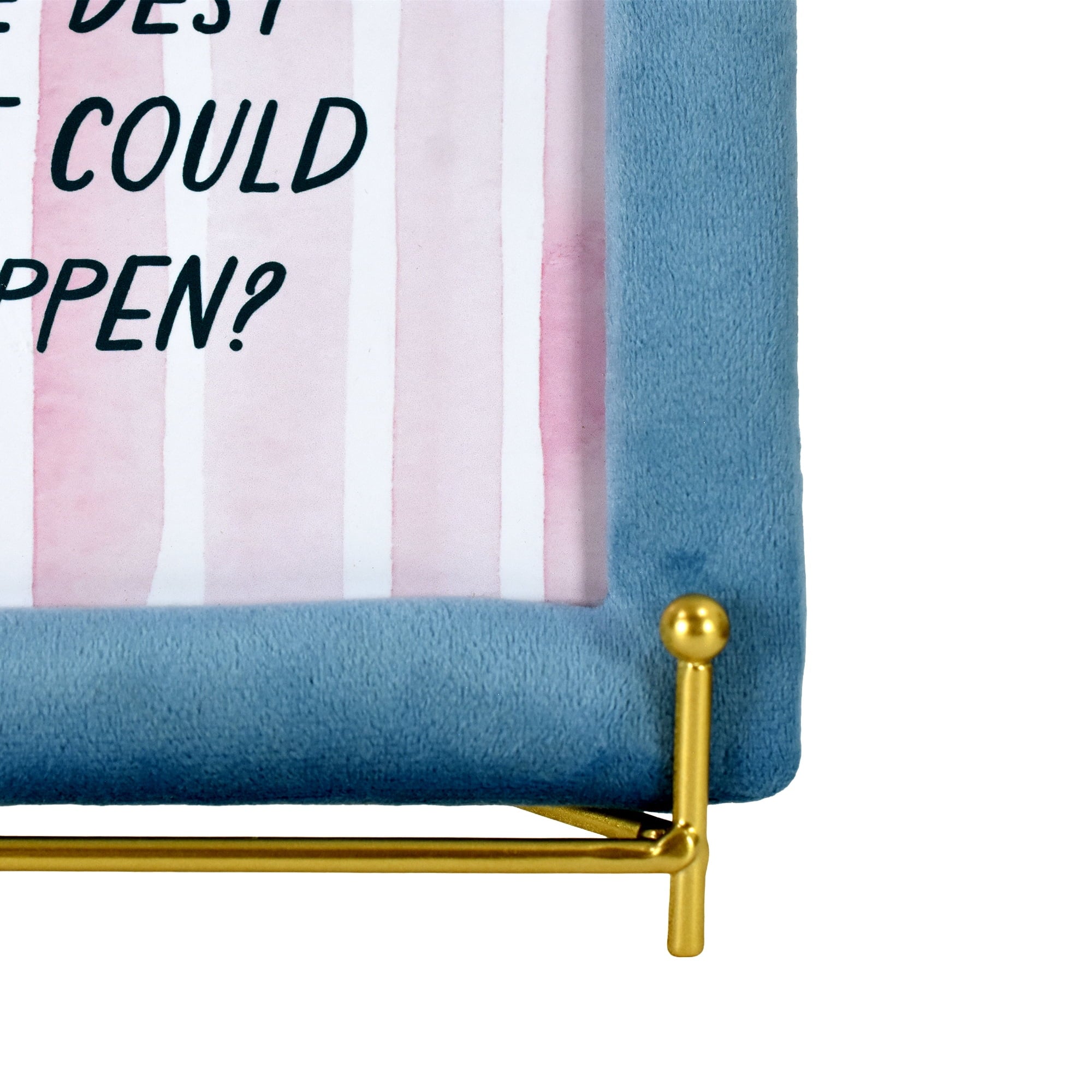 Beautiful "What's The Best That Could Happen?" Motivational Quote Velvet Blue Picture Frame on Gold Metal Easel – Square 7x7 Tabletop Inspirational Decor for Desk, Bedroom, Living Room