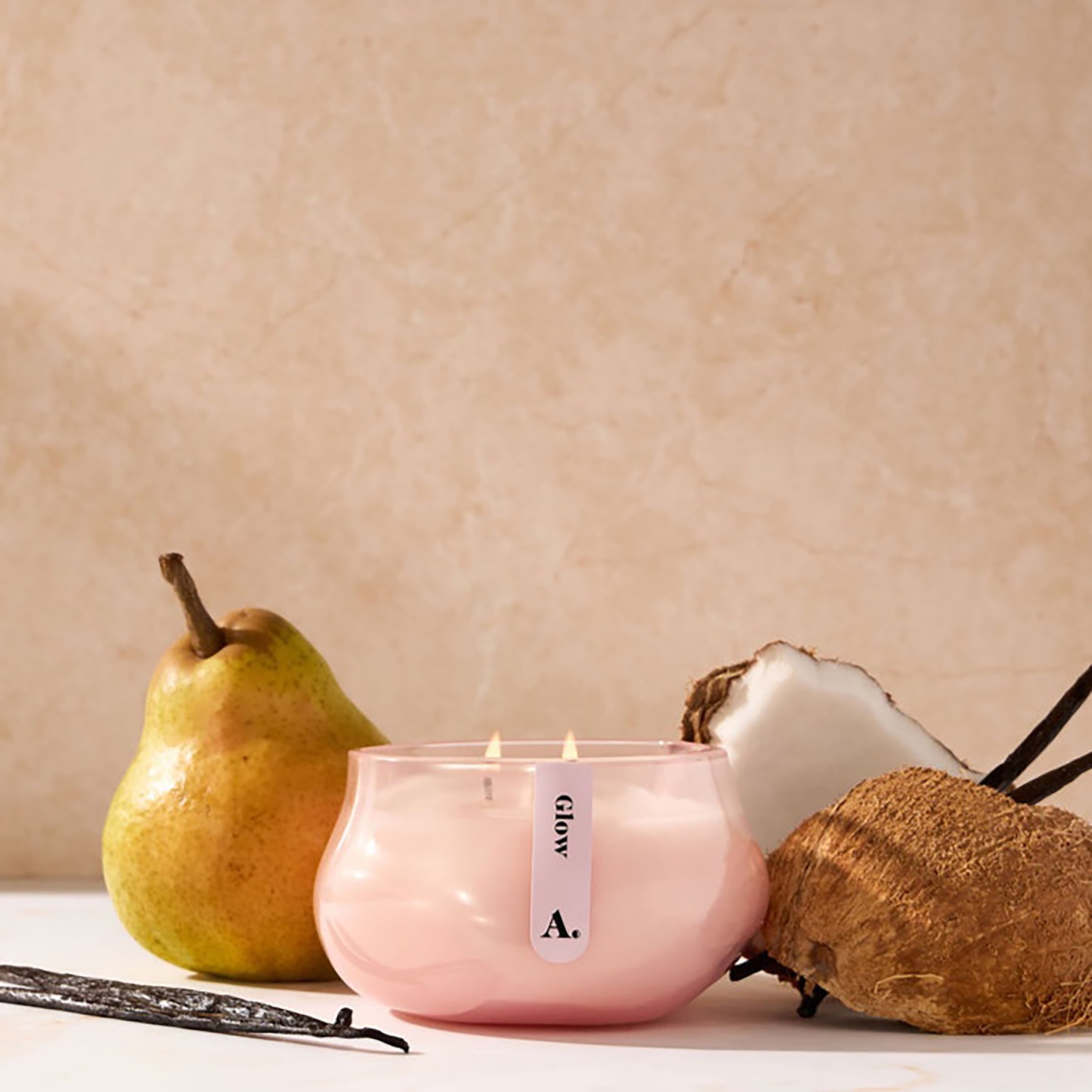 Allswell Glow (Vanilla + Pear + Coconut) Scented 1-Wick Organic Blown Jar Spa Candle 8oz.