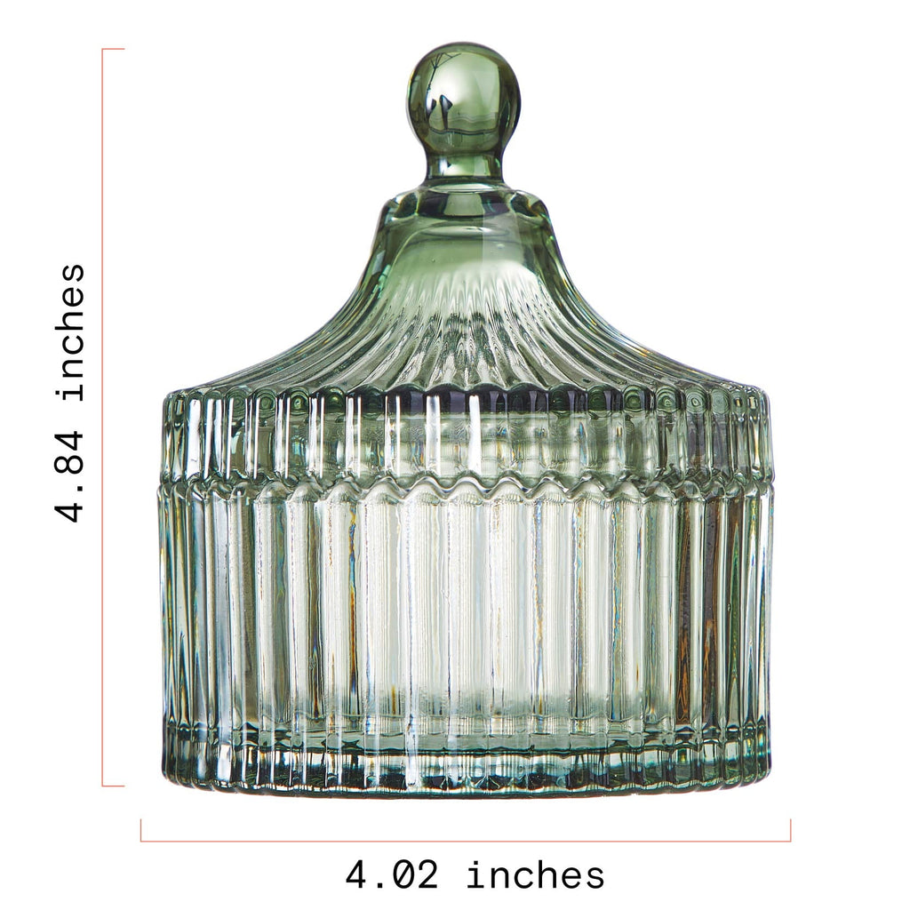 Beautiful Contemporary Sage Green Ribbed Glass Lidded Decorative Jar by Drew Barrymore, 4.02" L x 4.84" H