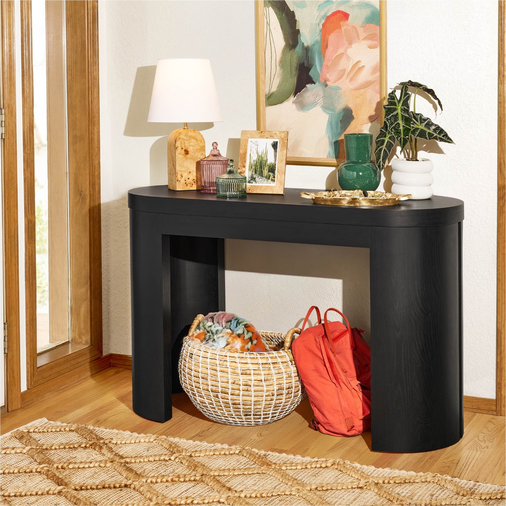 Beautiful Contemporary Sage Green Ribbed Glass Lidded Decorative Jar by Drew Barrymore, 4.02" L x 4.84" H