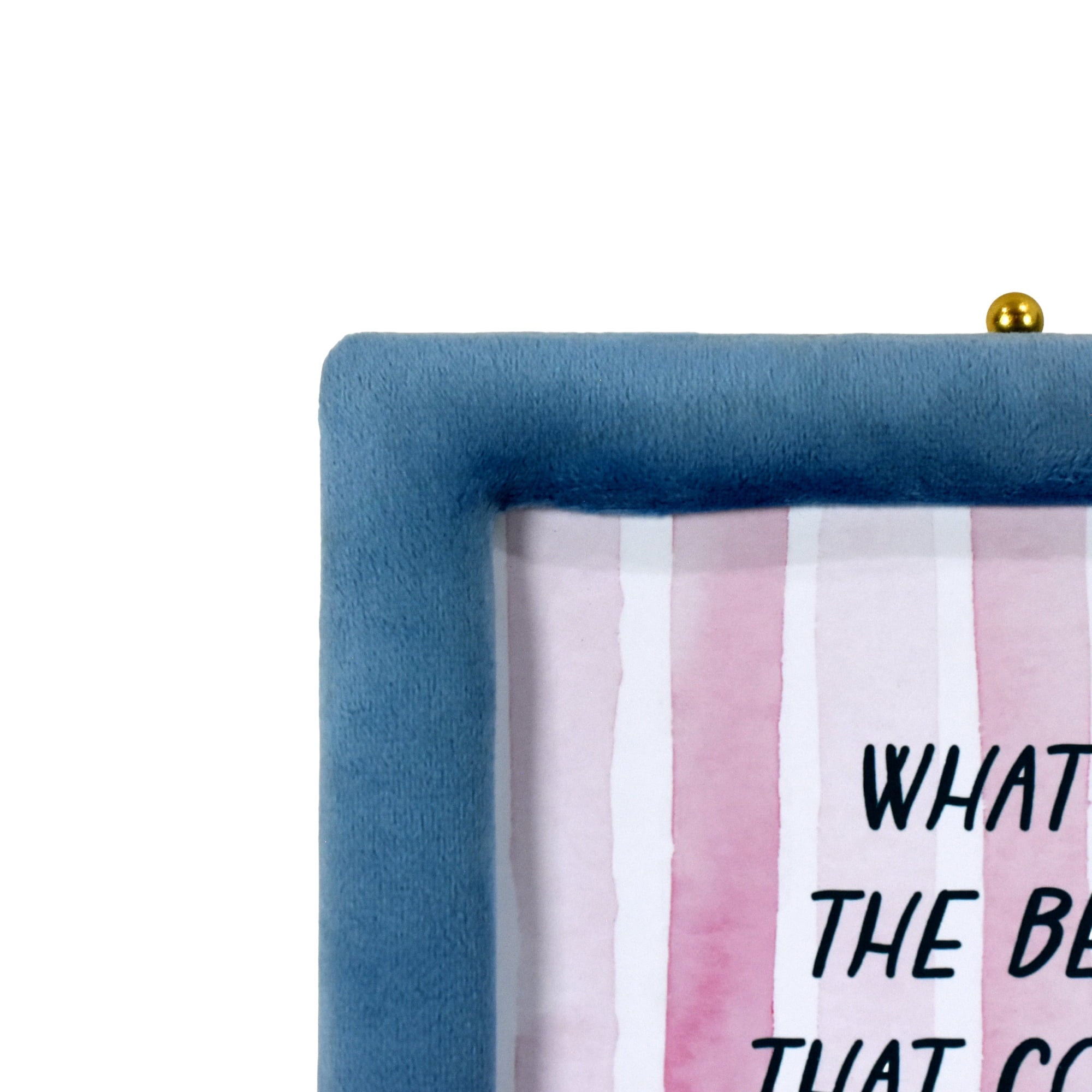 Beautiful "What's The Best That Could Happen?" Motivational Quote Velvet Blue Picture Frame on Gold Metal Easel – Square 7x7 Tabletop Inspirational Decor for Desk, Bedroom, Living Room