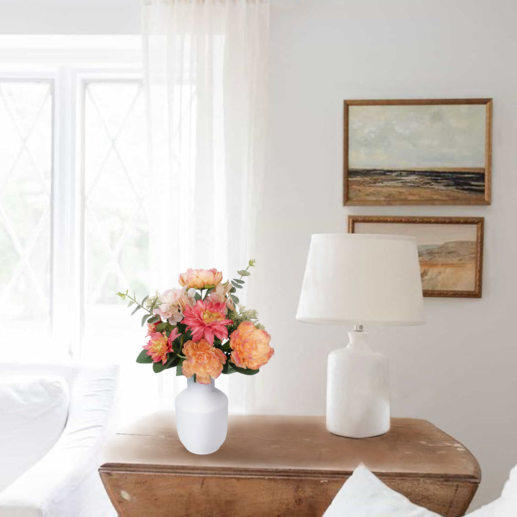 23-inch Artificial Silk Peach Peony & Dahlia Mixed Flower Bouquet, for Indoor Use, by Mainstays