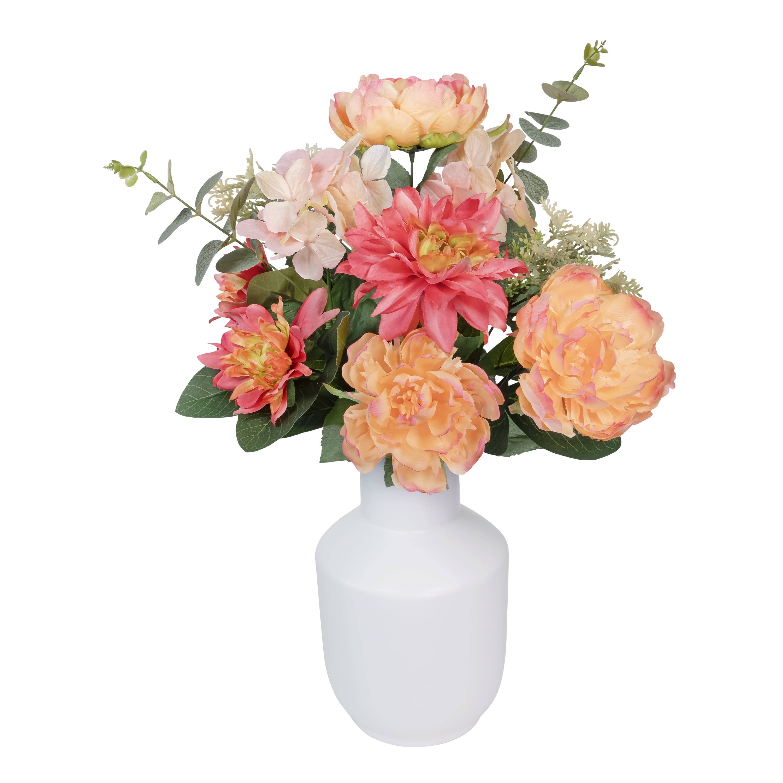 23-inch Artificial Silk Peach Peony & Dahlia Mixed Flower Bouquet, for Indoor Use, by Mainstays