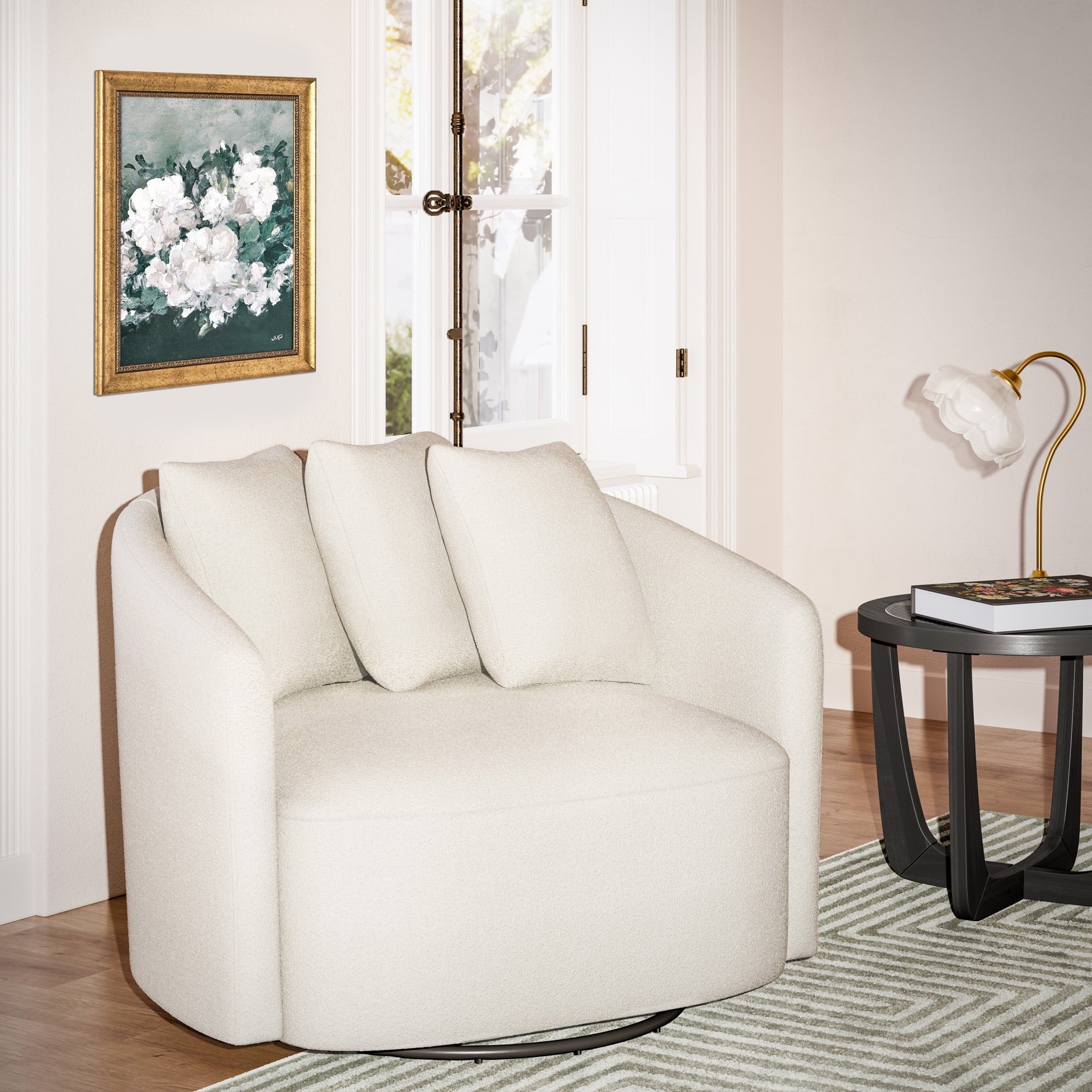 Beautiful Spring Beauty White Floral Wall Art – Brush Texture Print in Antique Gold Frame – Elegant Flower Art, 16x20